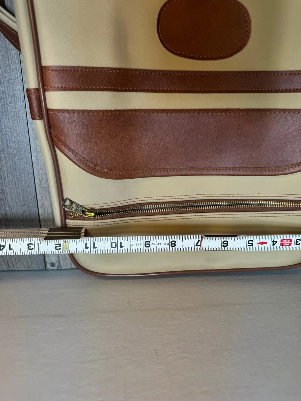 Vintage Mr. Roberts Designer Luggage bag cream brown vinyl Lubik Oldsmobile Logo